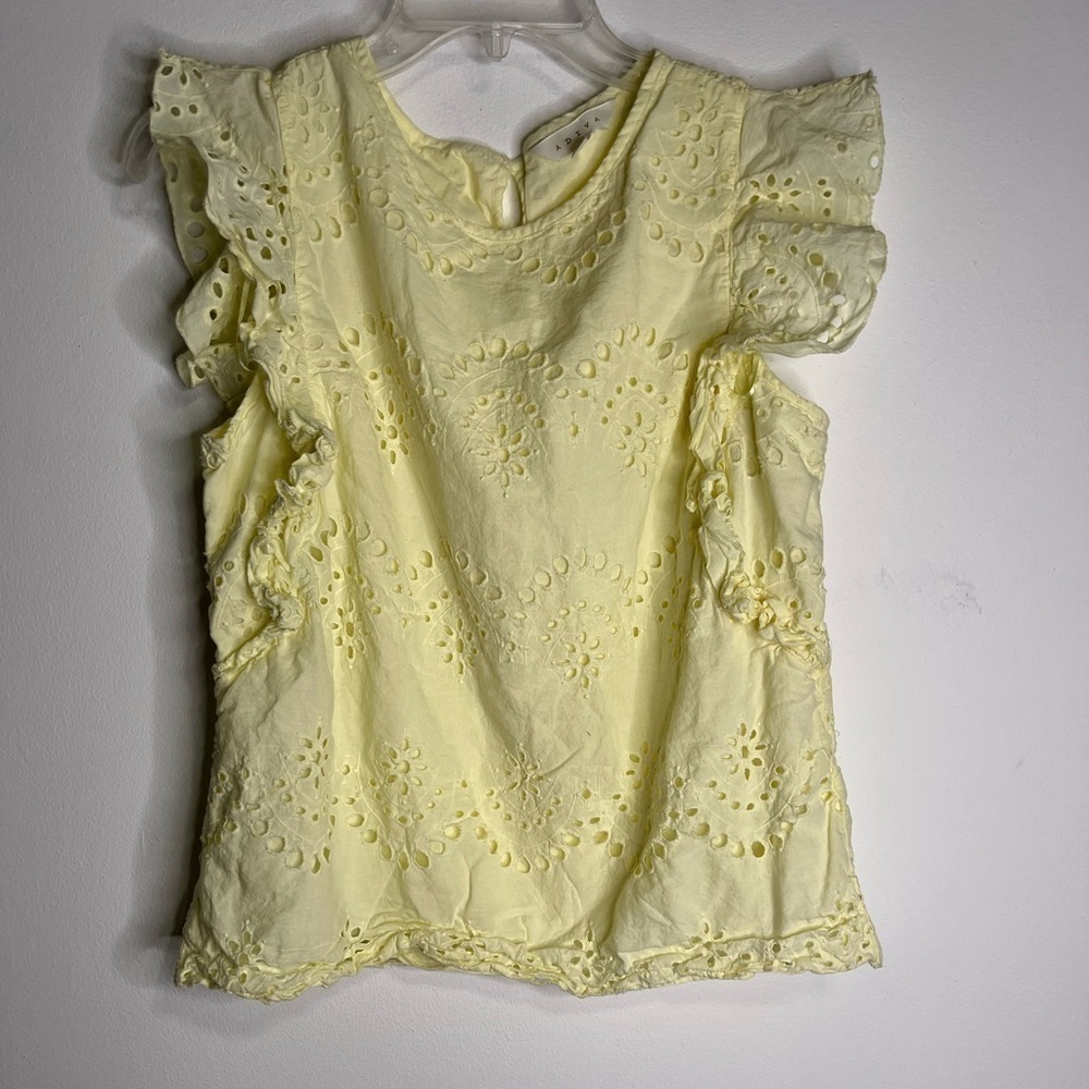 Adiva Sleeveless Ruffle Crochet Top Blouse Yellow Large